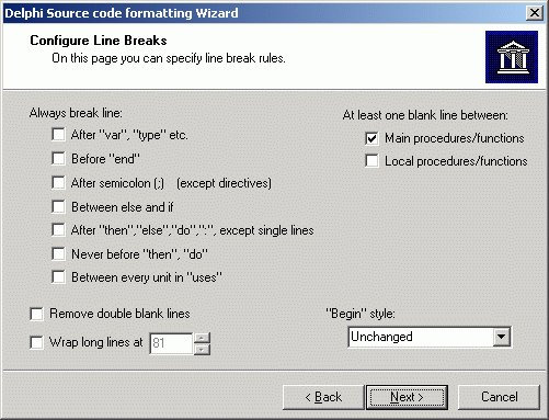 Delphi Source formatting Wizard Screenshot